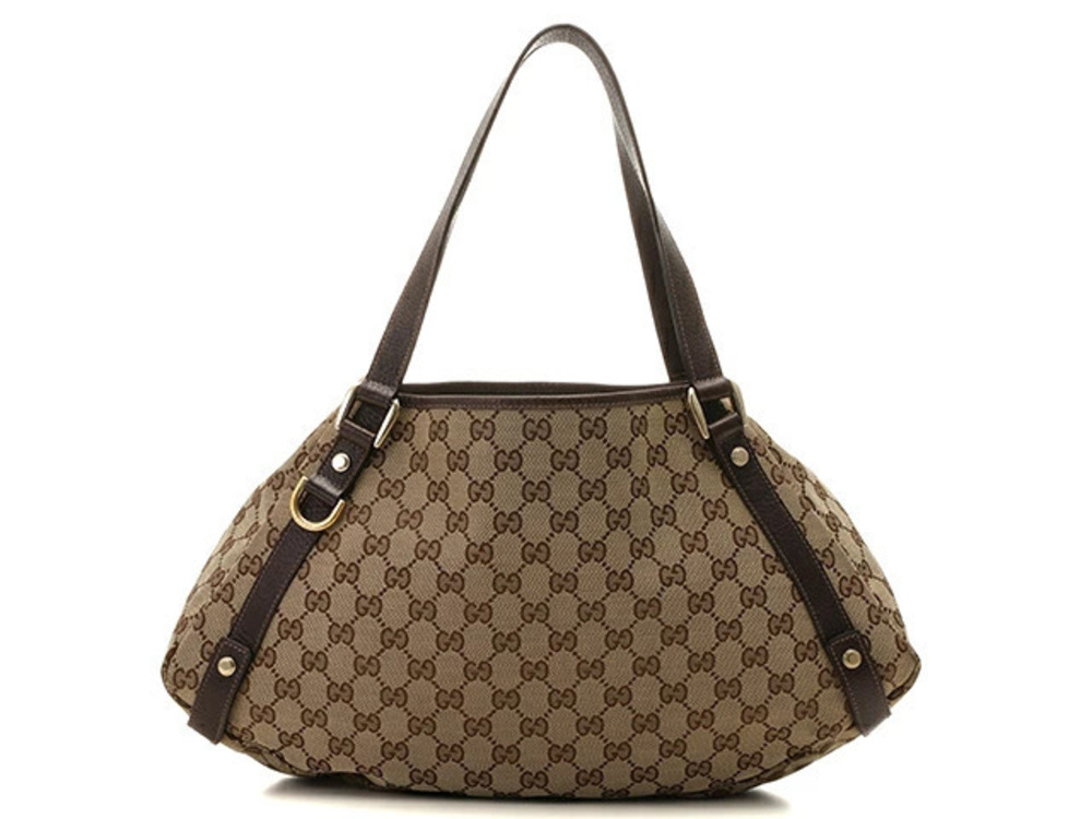 Gucci GG Tote Bag Dark Brown Beige Cream Canvas Leather